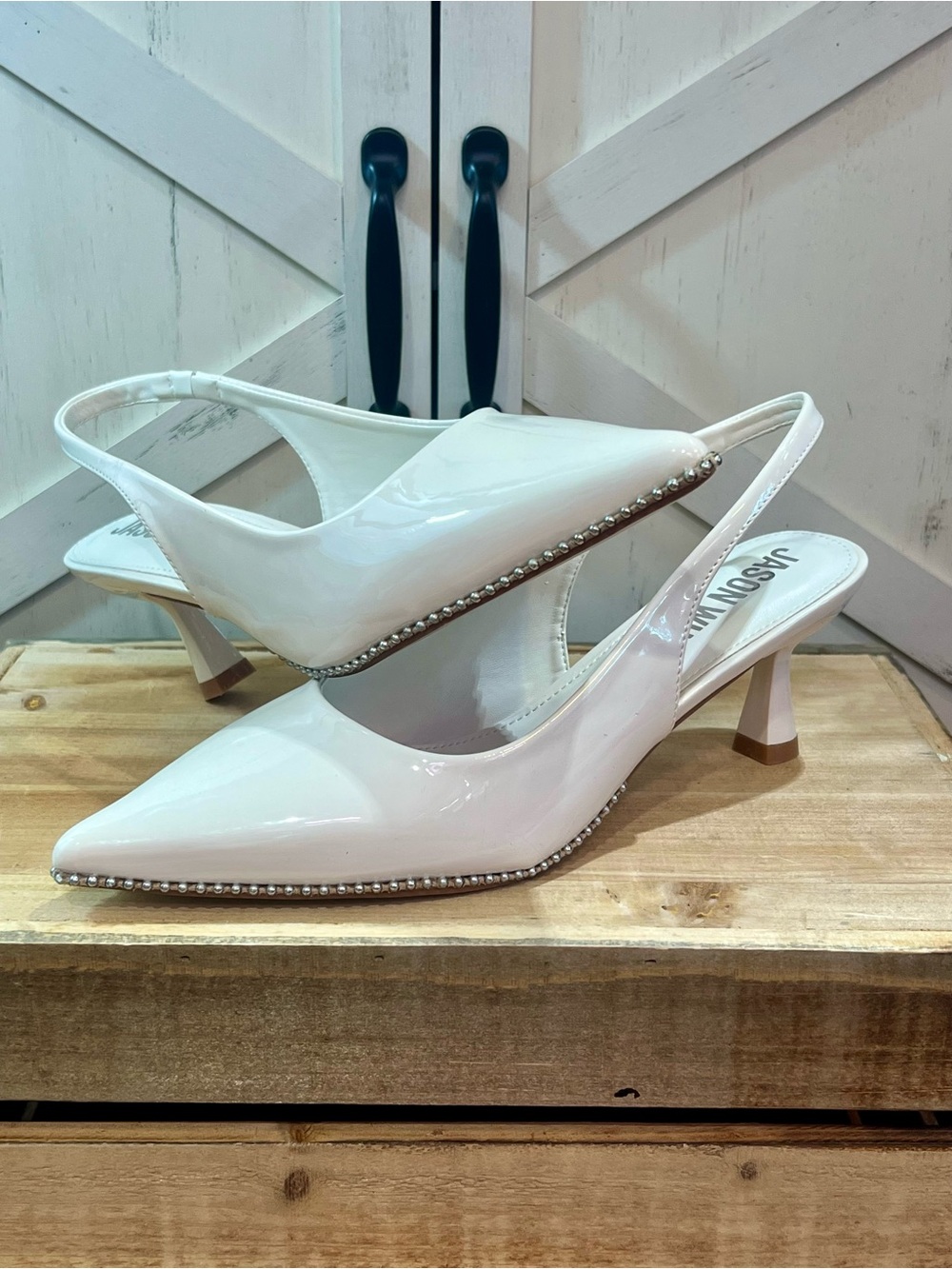 Jason Wu White Leather Slingback Beaded Silver Studded Shoes Size 10 NEW - Picture 10 of 11